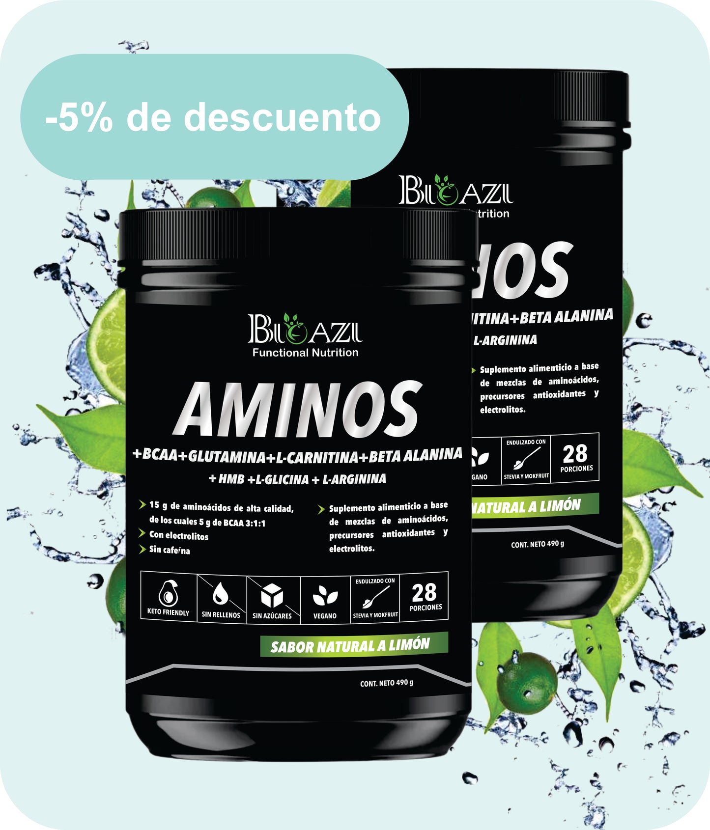Pack x 2. Aminoacidos esenciales + BCAA + Glutamina + Carnitina + Beta Alanina + HBM + Glicina + Arginina